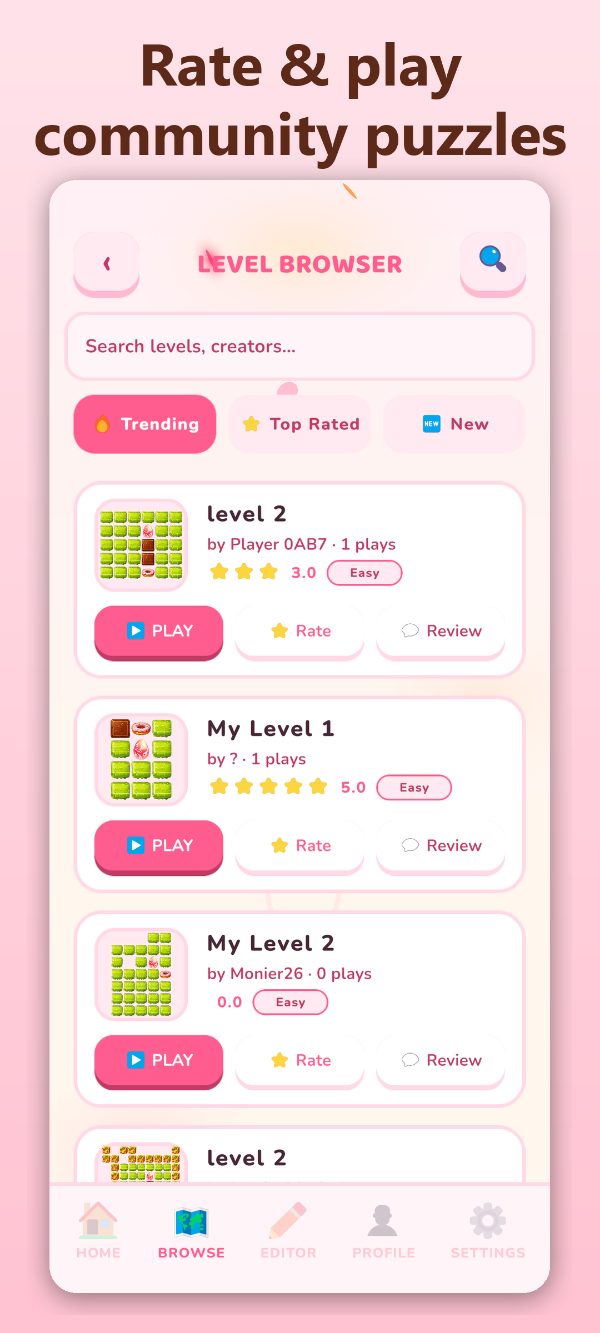 Browse and play community-made Eggway levels